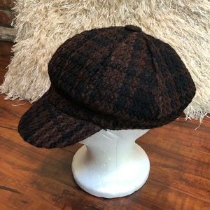 Vintage Plaid Newsboy Cabbie Hat & Scarf Set